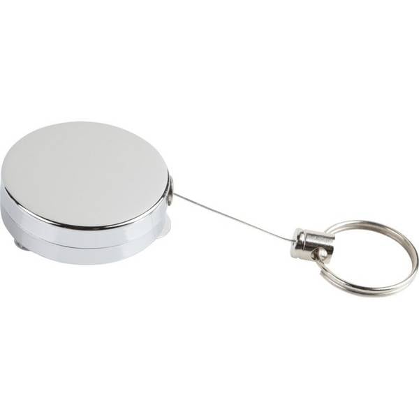 Gürtel-Clip, mit Stahlseil ca. 70cm, Metall vernickelt, Clip Ø 40mm, 10/VE