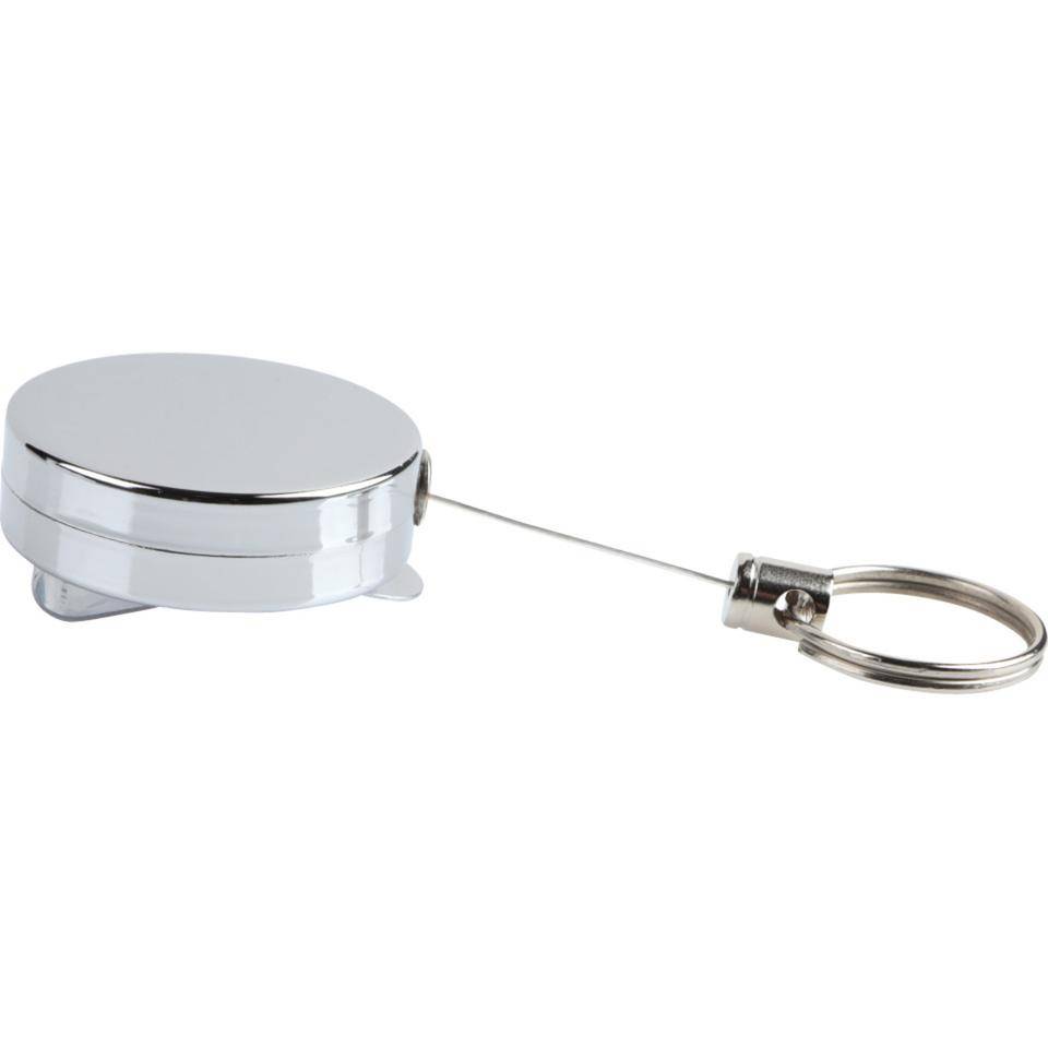 Gürtel-Clip, mit Stahlseil ca. 70cm, Metall vernickelt, Clip Ø 40mm, 10/VE-1