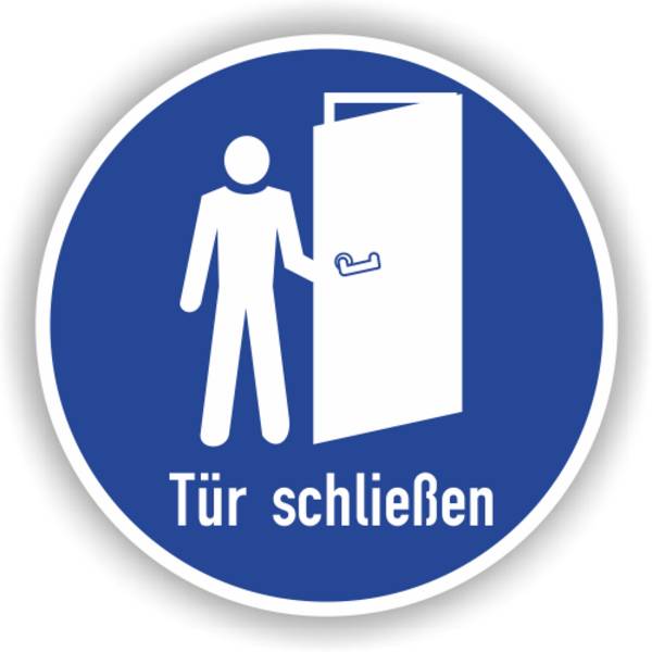 Gebotsschild, Tür schließen, praxisbewährt , Aufkleber, Folie, d = 200 mm