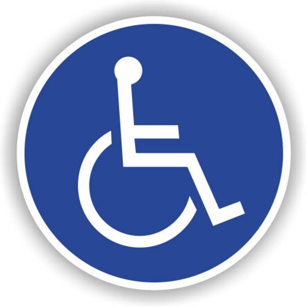 Gebotsschild, Rollstuhlfahrer, DIN 18024, Aufkleber, Folie, d = 100 mm