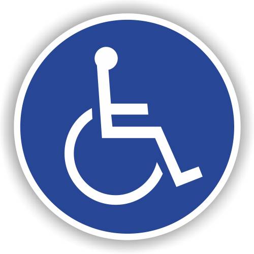 Gebotsschild, Rollstuhlfahrer, DIN 18024, Aufkleber, Folie, d = 100 mm-0