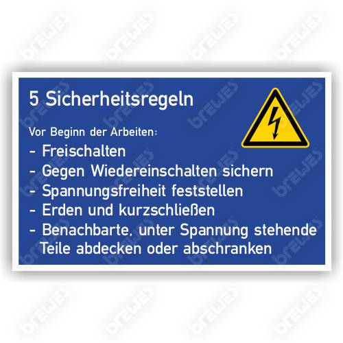 Gebotsschild, 5 Sicherheitsregeln - Elektrische Spannung, Aufkleber, Folie, 105 x 74 mm-0