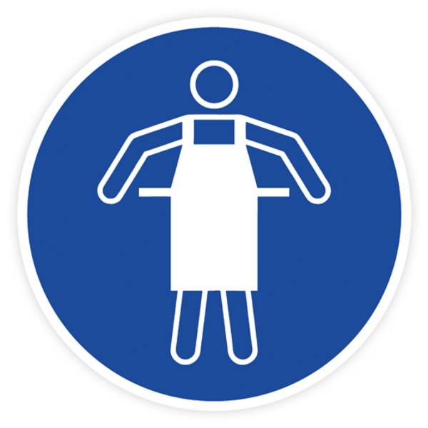 Gebotsschild, Schutzschürze benutzen, ISO 7010, Aufkleber, Folie, d = 100 mm