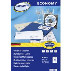 Image of Europe 100 ELA010 Etiketten 70 x 36 mm Papier Weiß 2400 St. Permanent Universal-Etiketten Tinte, Laser, Kopie 100 Blatt