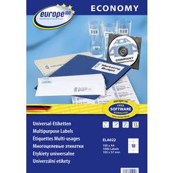 Image of Europe 100 ELA022 Etiketten 105 x 57 mm Papier Weiß 1000 St. Permanent Universal-Etiketten Tinte, Laser, Kopie 100 Blatt