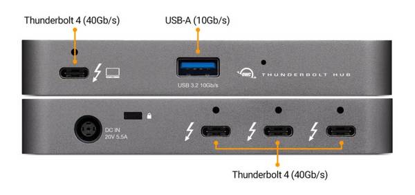 OWC Thunderbolt Hub - 3 x TB4  ports OWCTB4HUB5P, Wired,  Thunderbolt, Grey, Space Gray, 40 Gbit/s, Aluminium, Plastic