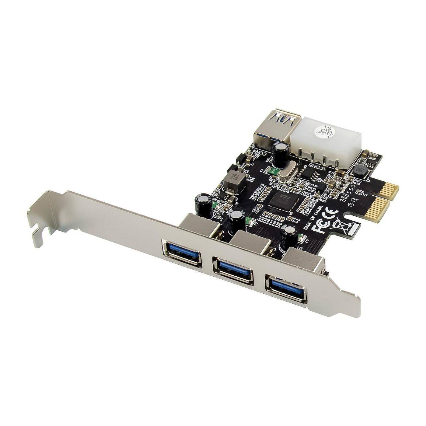 MicroConnect 3+1 port USB 3.0 PCIe card Main chip : VL805 System Requirements: * Windows XP/Vista/7 /8(32/64 bit)