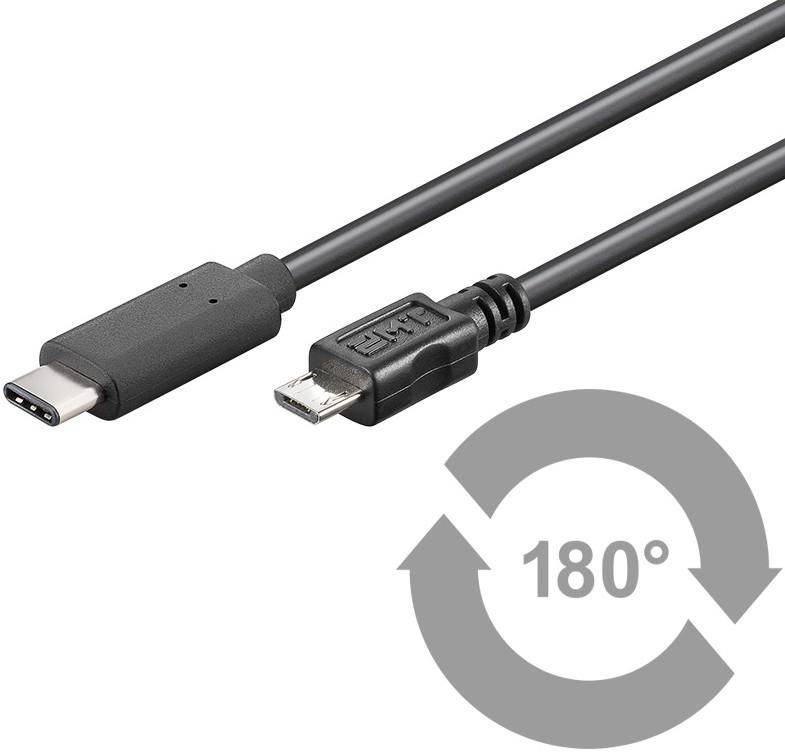 MicroConnect USB-C to USB2.0 Micro B 1M Black, for synching and charging, Speed Rate at 0,48 Gbs. 2,5W-0