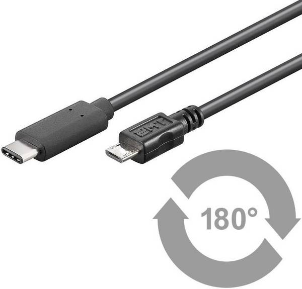 MicroConnect USB-C to USB2.0 Micro B 1M Black, for synching and charging, Speed Rate at 0,48 Gbs. 2,5W