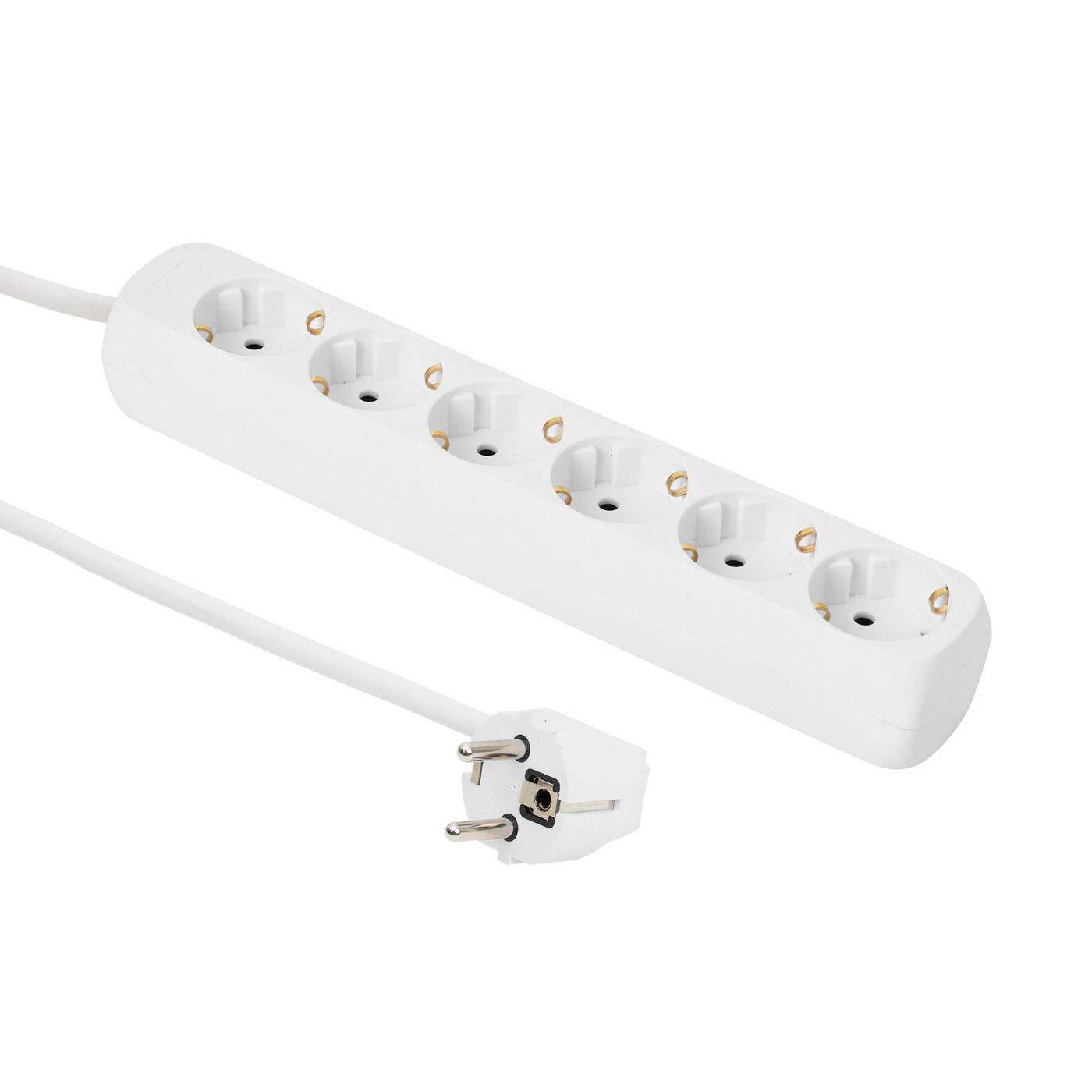MicroConnect 6-way Schuko power Socket 1.5m without On/Off switch, White with child proof / earth clips, 230V 16A-0