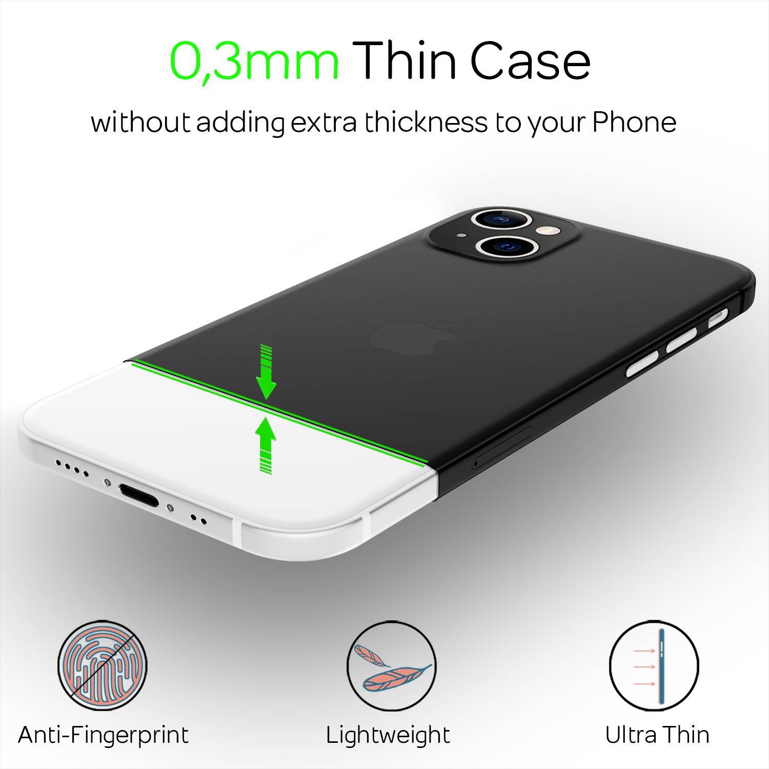 NALIA Extrem Dünnes Hardcase für iPhone 13 Mini, Durchsichtig 0,3mm Schlank Schwarz-1