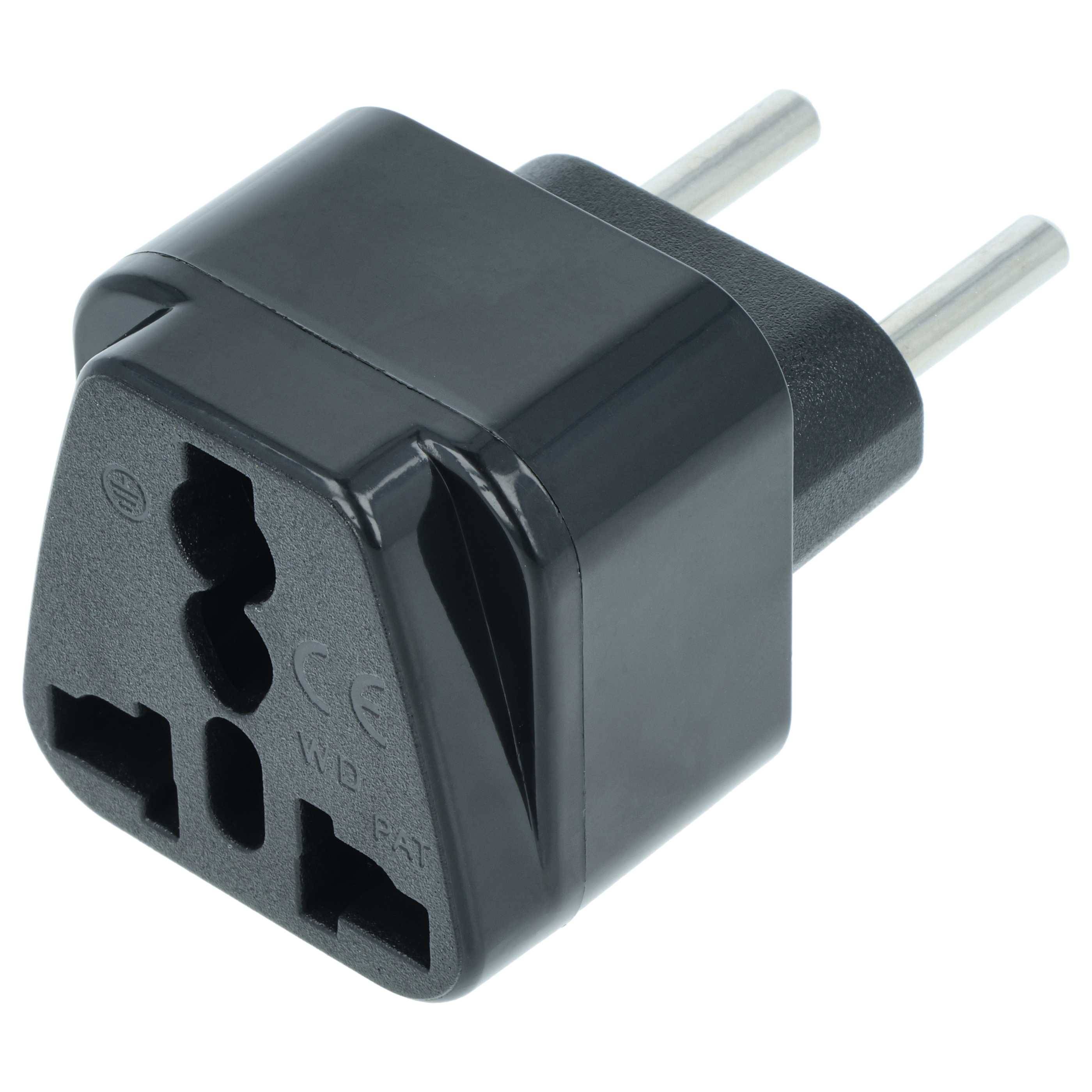 vhbw Reisestecker Adapter (Euro-Stecker auf UK/USA/China-etc.-Buchse) | Reiseadapter, Schwarz, 250 V / 16 A-0