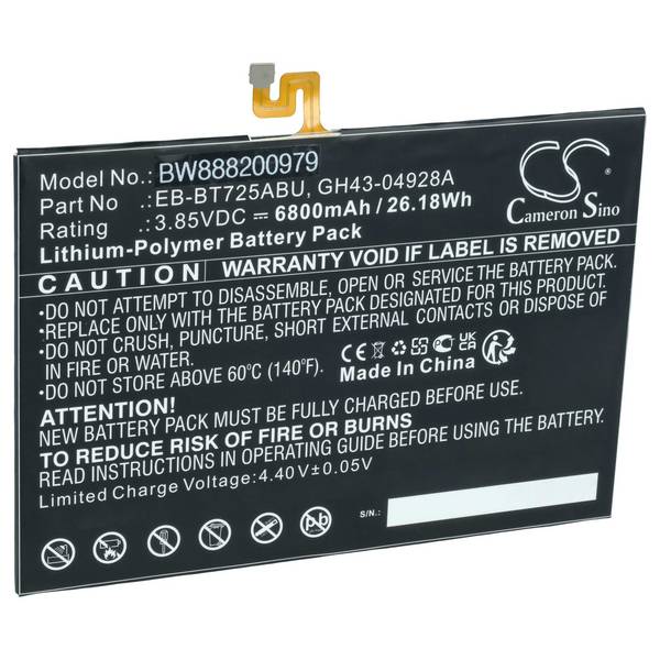 vhbw Akku Ersatz für Samsung EB-BT725ABU | GH43-04928A für Tablet Pad (6800 mAh, 3,85 V, Li-Polymer)