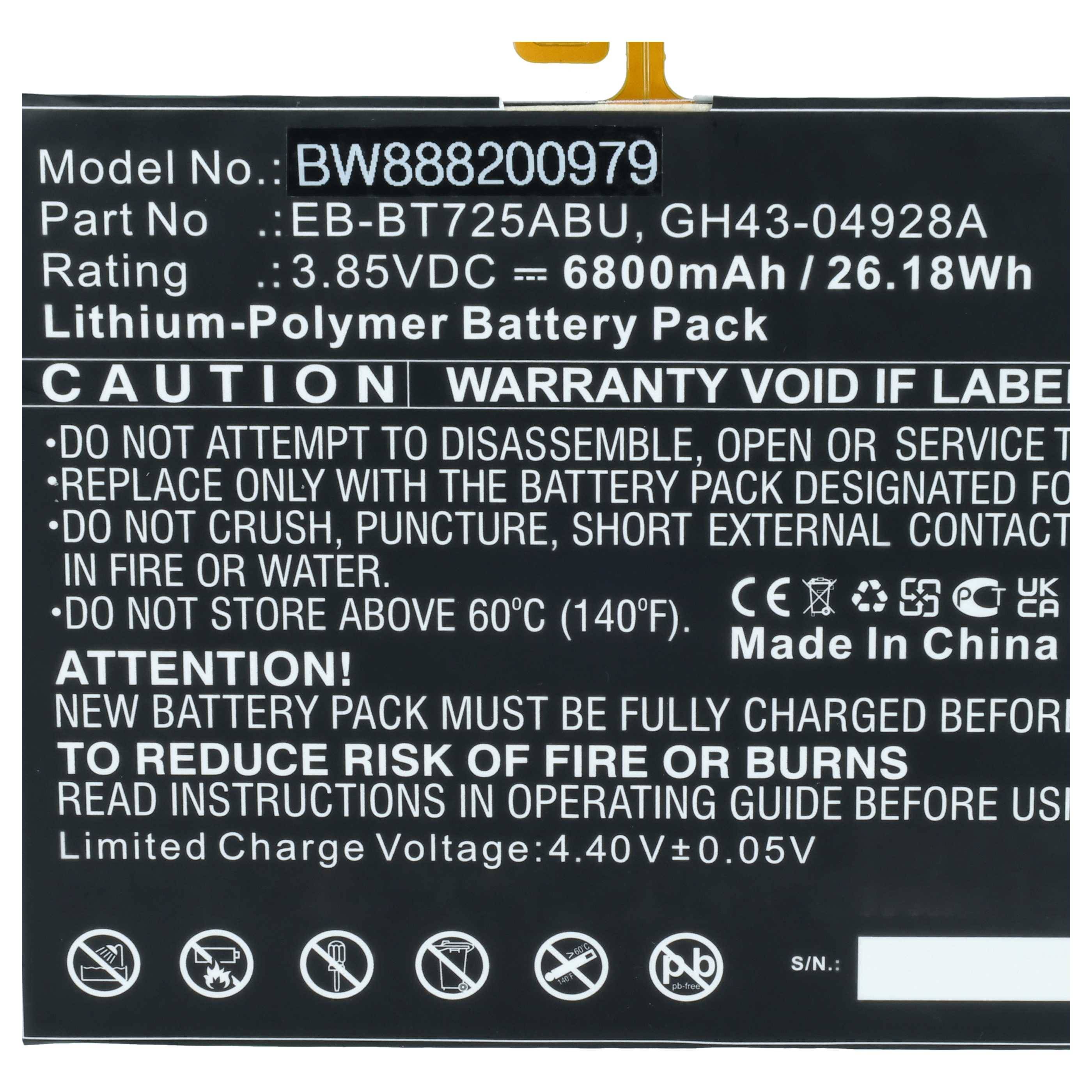 vhbw Akku Ersatz für Samsung EB-BT725ABU | GH43-04928A für Tablet Pad (6800 mAh, 3,85 V, Li-Polymer)-3