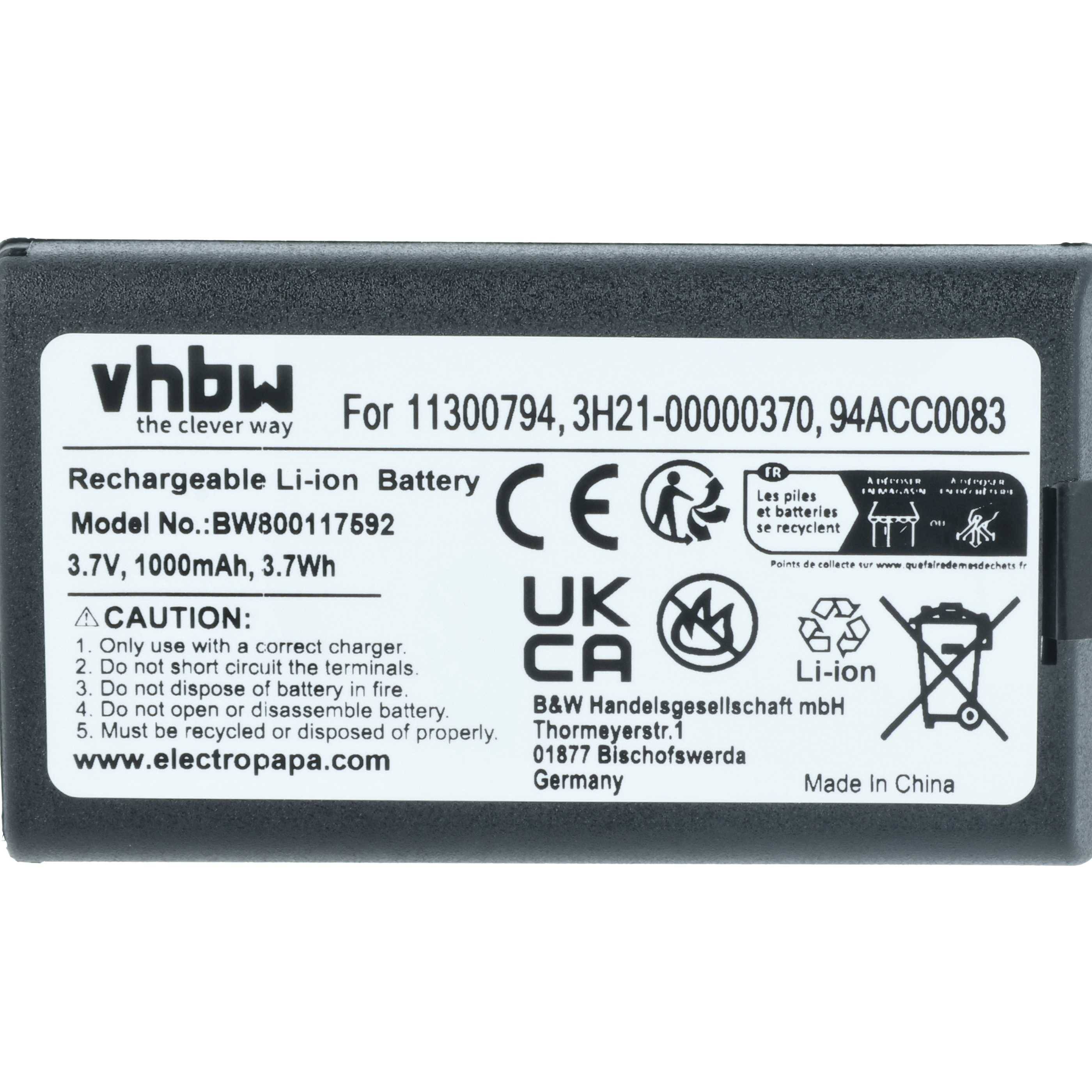vhbw 5x Akku Ersatz für Datalogic 11300794 | 3H21-00000370, 94ACC0083, 800065-56 für Barcodescanner POS (1000 mAh, 3,7 V-3