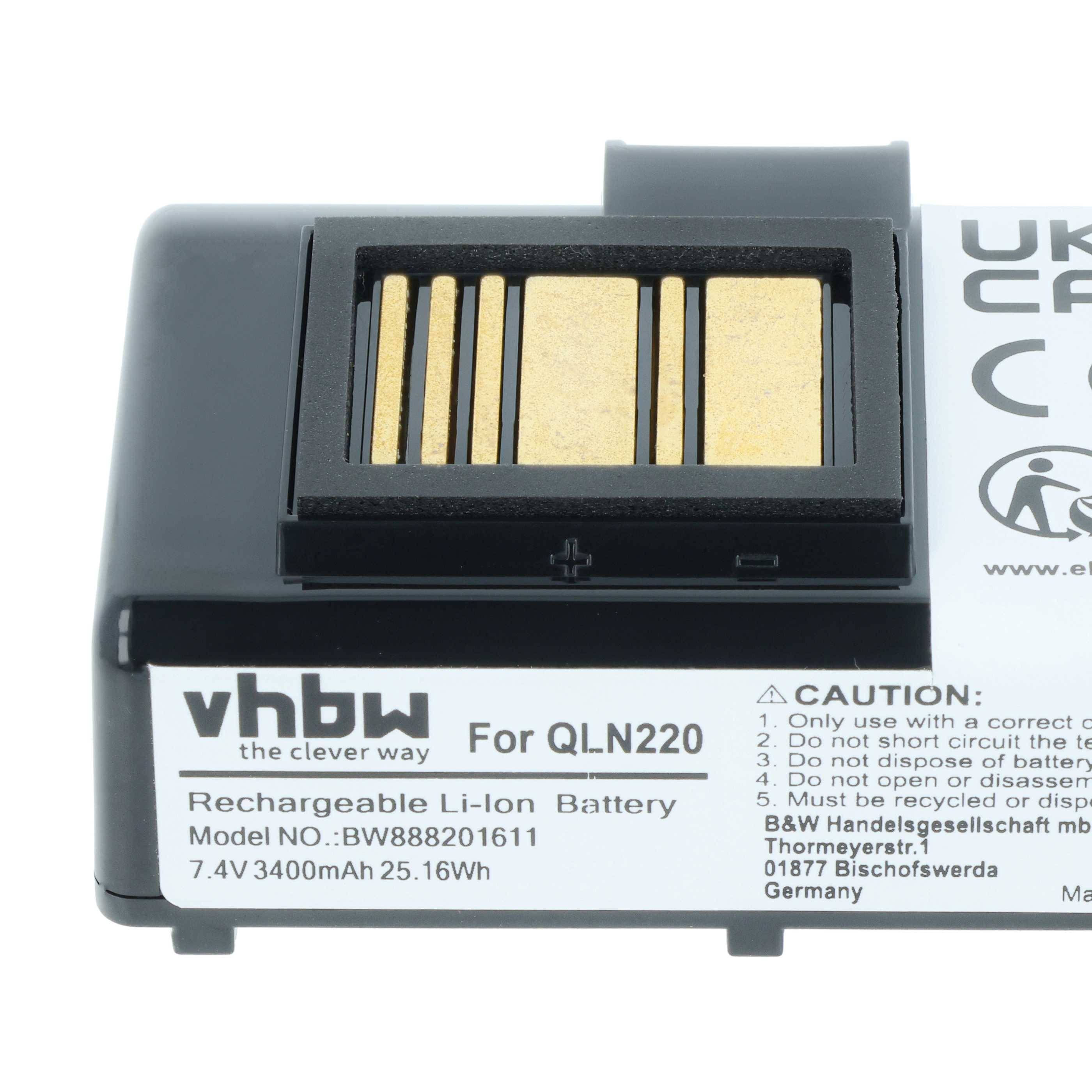vhbw 5x Akku Ersatz für Zebra AT16004 | BTRY-MPP-34MA1-01 für Drucker Kopierer Scanner Etiketten-Drucker (3400 mAh, 7,4-3