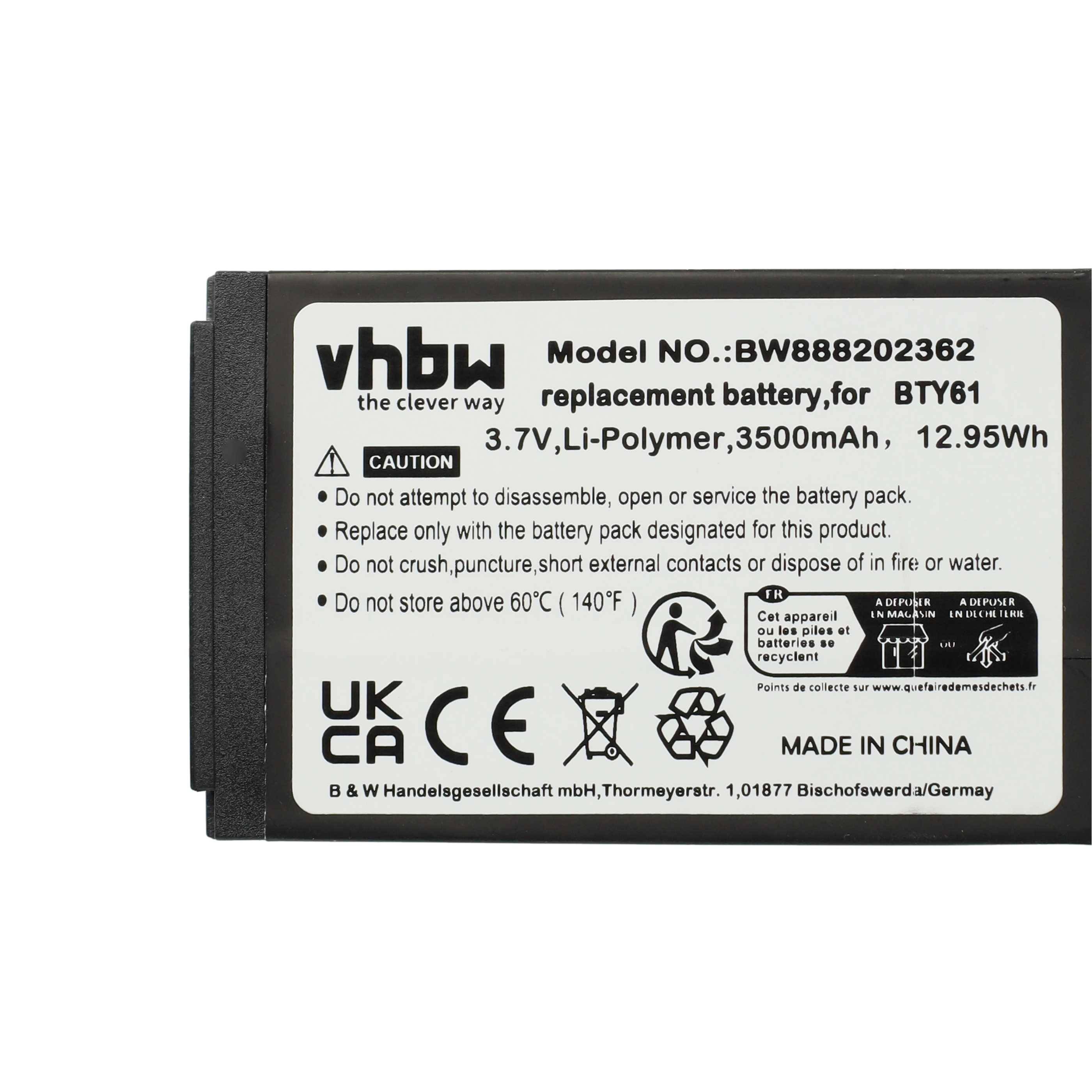 vhbw 5x Akku Ersatz für Newland BTY61 | für Handheld Computer Scanner (3800 mAh, 3,7 V, Li-Polymer)-3