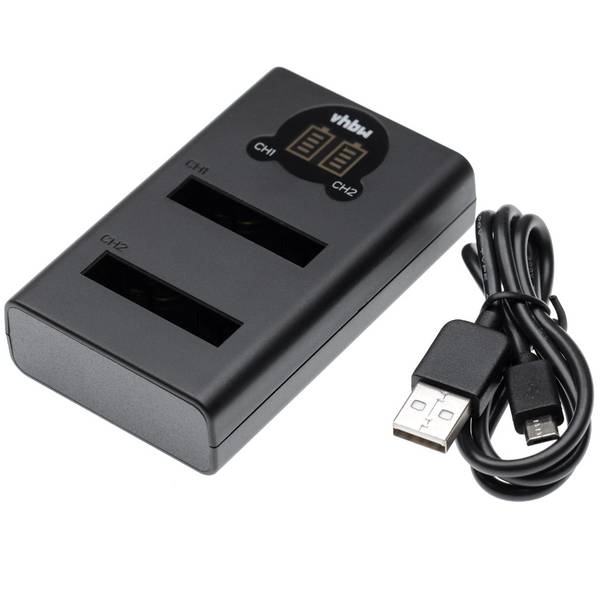 vhbw Dual Micro-USB + USB-C Ladegerät kompatibel mit Canon PowerShot S90 | S200 PC2007, S95 Kamera - Ladeschale +