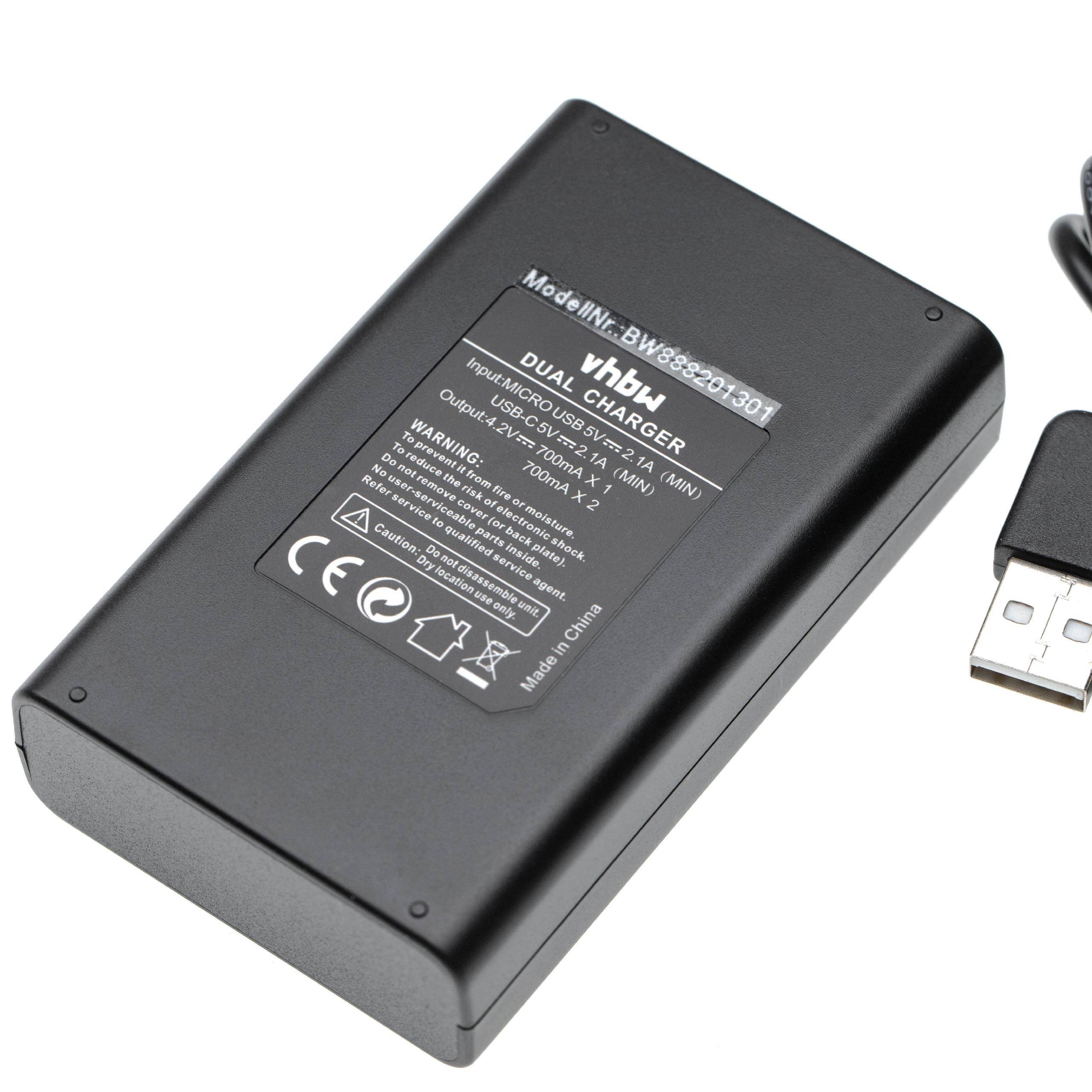 vhbw Dual Micro-USB + USB-C Ladegerät kompatibel mit Canon PowerShot S90 | S200 PC2007, S95 Kamera - Ladeschale +-1