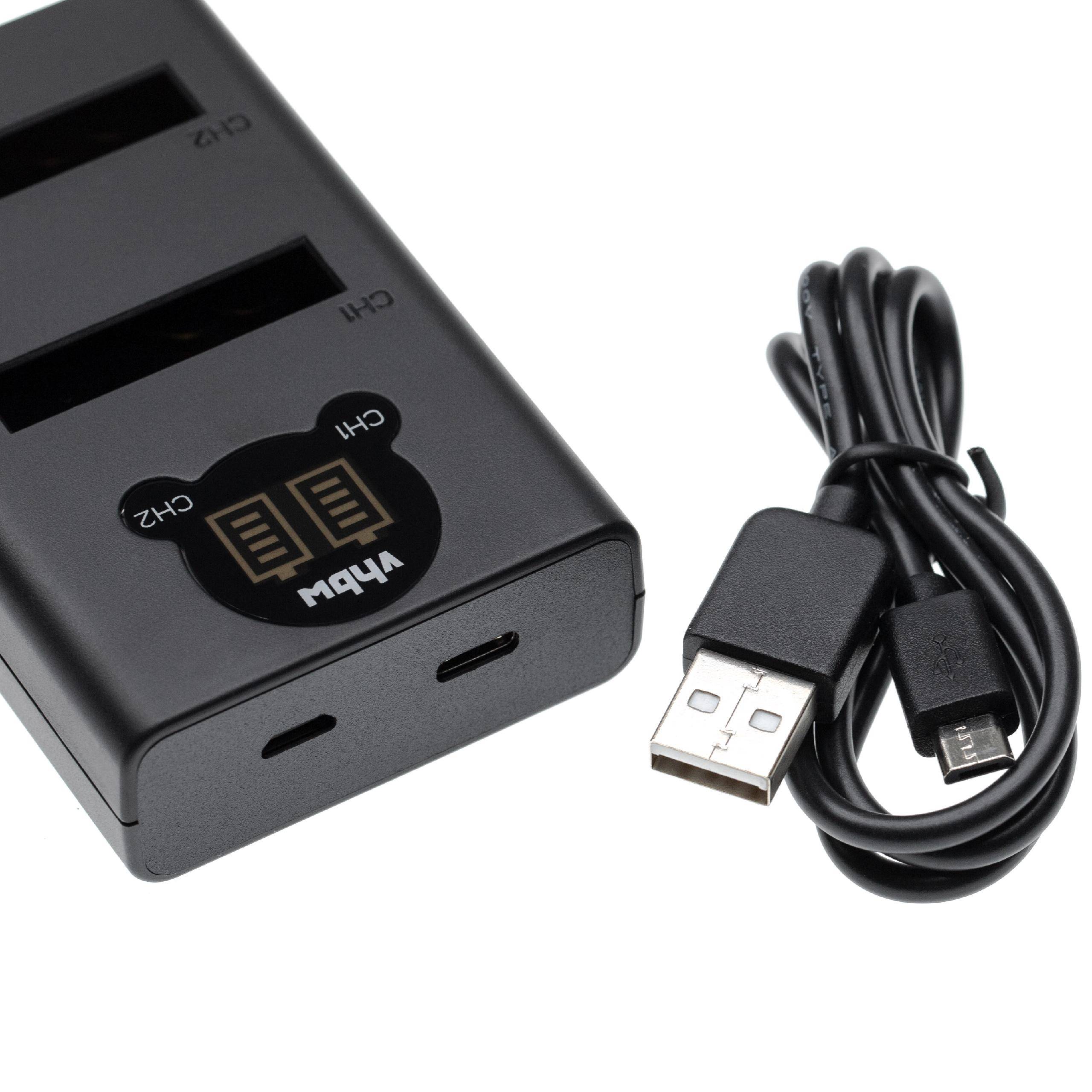 vhbw Dual Micro-USB + USB-C Ladegerät kompatibel mit Canon PowerShot S90 | S200 PC2007, S95 Kamera - Ladeschale +-2