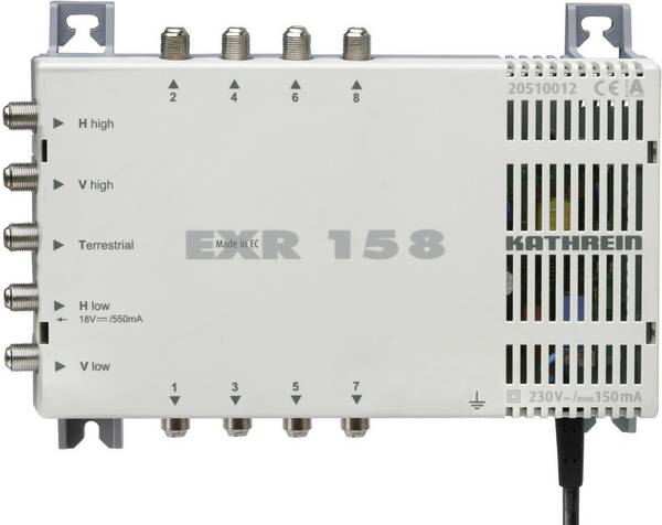 Kathrein EXR 158 SAT Multischalter Eingänge (Multischalter): 5 (4 SAT/1 terrestrisch) Teilnehmer-Anzahl: 8