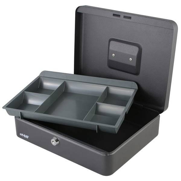 HMF Geldkassette mit Zylinderschloss 30x24x9cm farbig sortiert (blau,weiß,schwarz,rot)-3