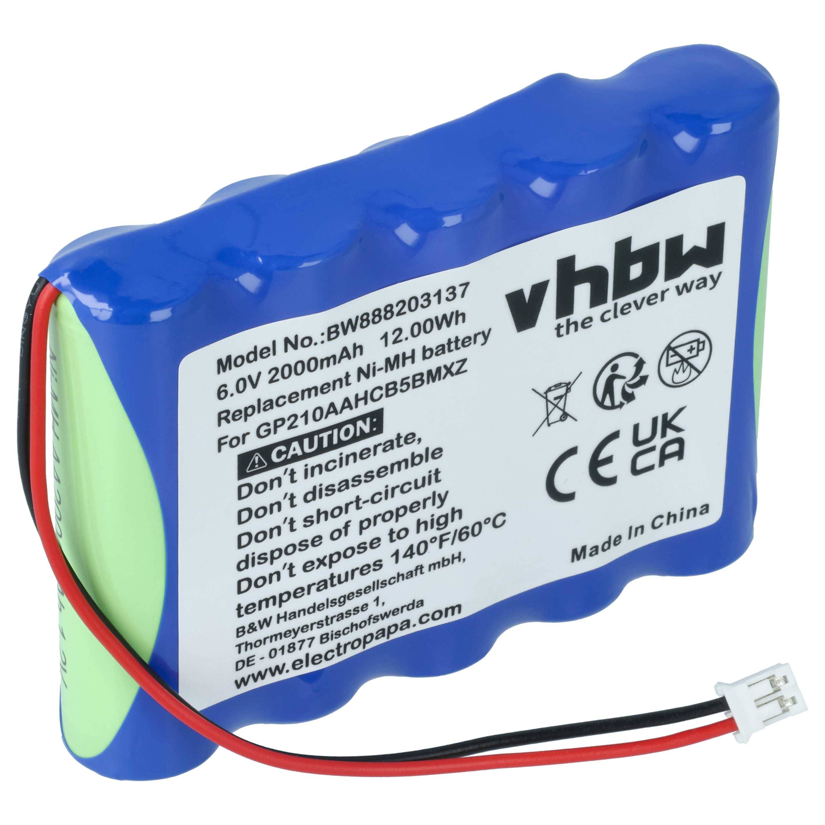 vhbw Akku Ersatz für VDW GP210AAHCB5BMXZ | für Medizintechnik (2000 mAh, 6 V, NiMH)-0
