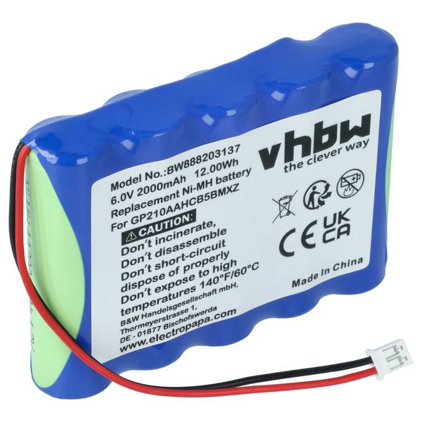 vhbw Akku Ersatz für VDW GP210AAHCB5BMXZ | für Medizintechnik (2000 mAh, 6 V, NiMH)