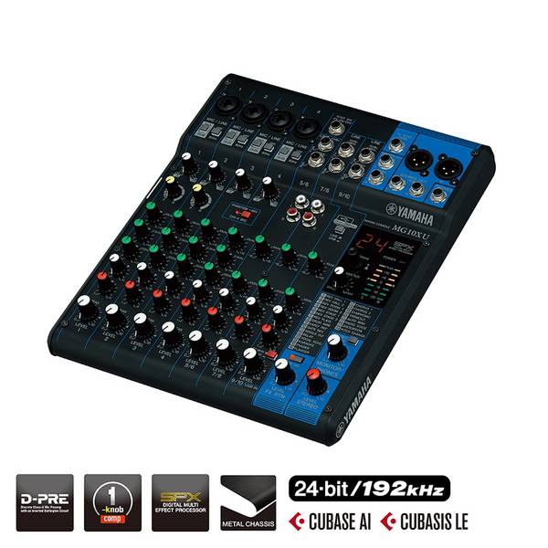 YAMAHA MG10XU - 10-Kanal Mischpult Konsole (4 Mic-In | 10 Line-In | 1 Stereo Bus | 1 AUX | SPX | Metallgehäuse | mit
