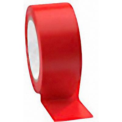 Rolle mit rotem Klebeband, leicht abgewickelt, vor weißem Hintergrund.