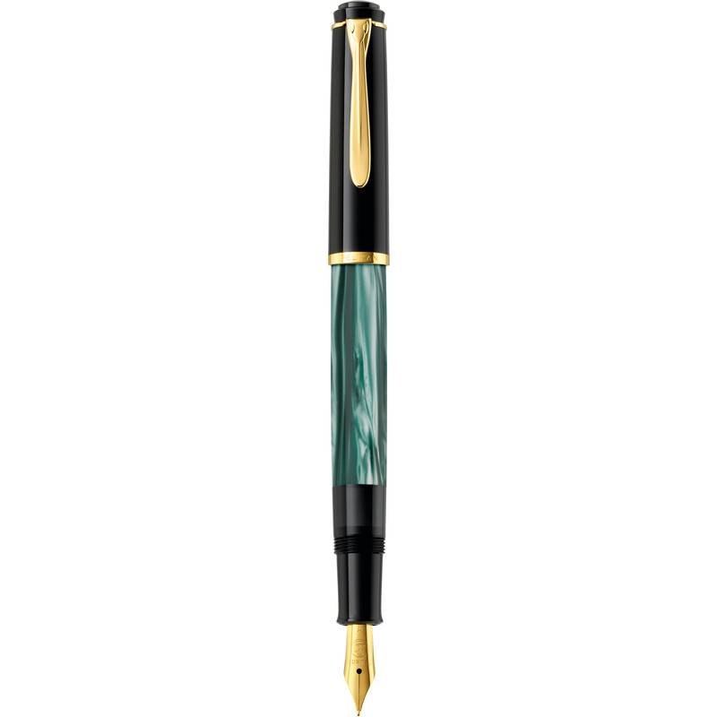 Pelikan 994145, Schwarz, Gold, Grün, Marmorfarbe, Integriertes Befüllsystem, Harz, Gold, Kursiv nib, Vergoldete Stahl-0