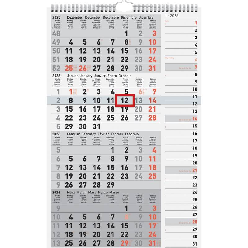 4-Monatskalender Kombi 30x49cm 2027-0