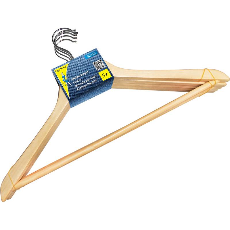 Peggy Perfect Holz-Kleiderbügel mit Steg, natur, 5er Pack-0