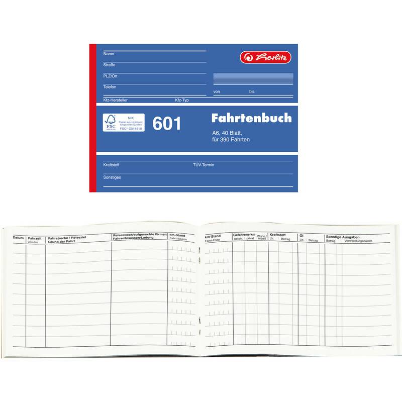 herlitz Formularbuch "Fahrtenbuch 601", A6 quer, 40 Blatt-0