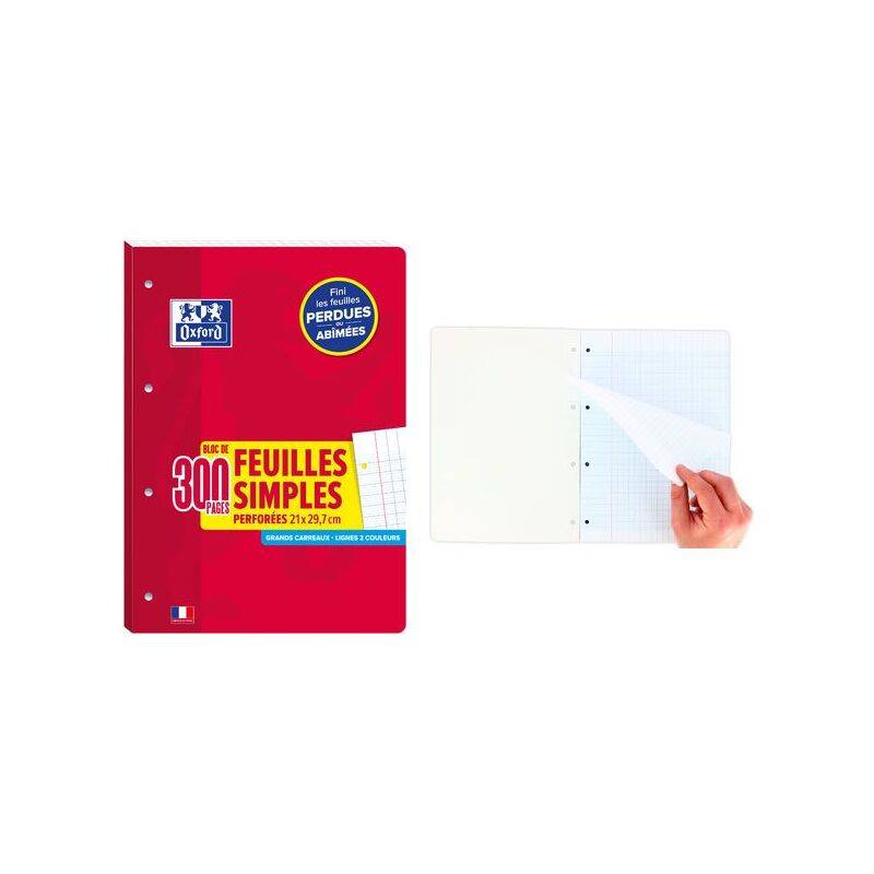 Oxford Bloc de feuilles simples perforées, A4, seyès