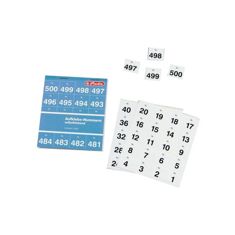 herlitz Aufklebenummern, selbstklebend, Nummern 1-500-0