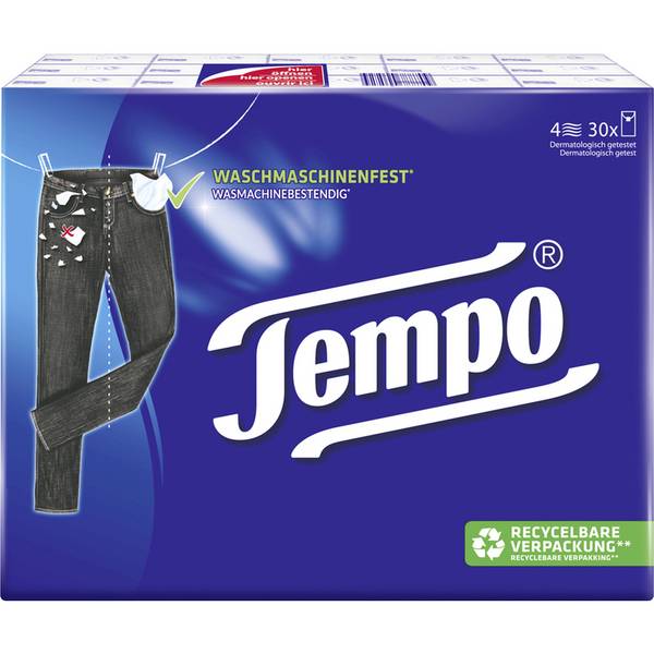 Tempo Taschentücher Klassik, 4-lagig, weiß, 30er Pack