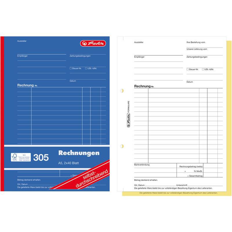herlitz Formularbuch "Rechnung 305", DIN A5, 2 x 40 Blatt-0