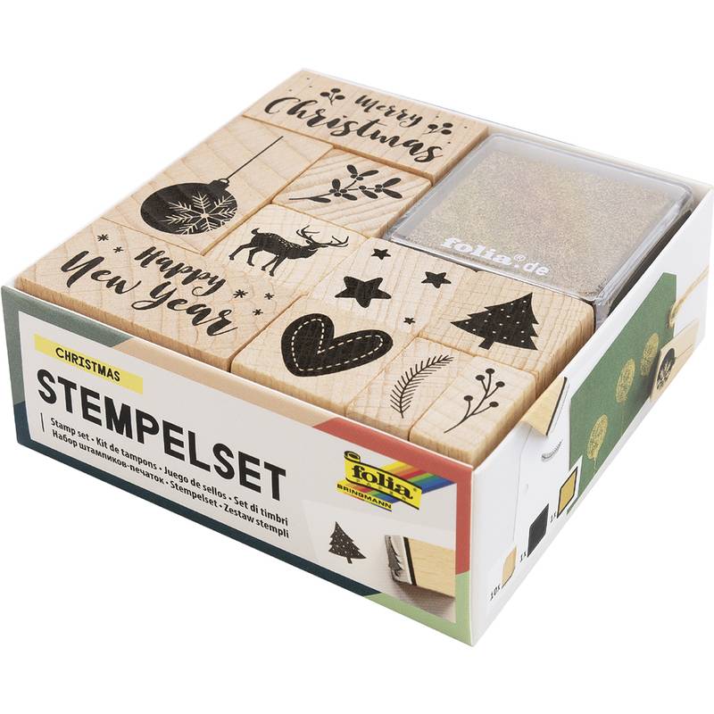 folia Motivstempel-Set "Christmas", aus Holz, 12-teilig-0