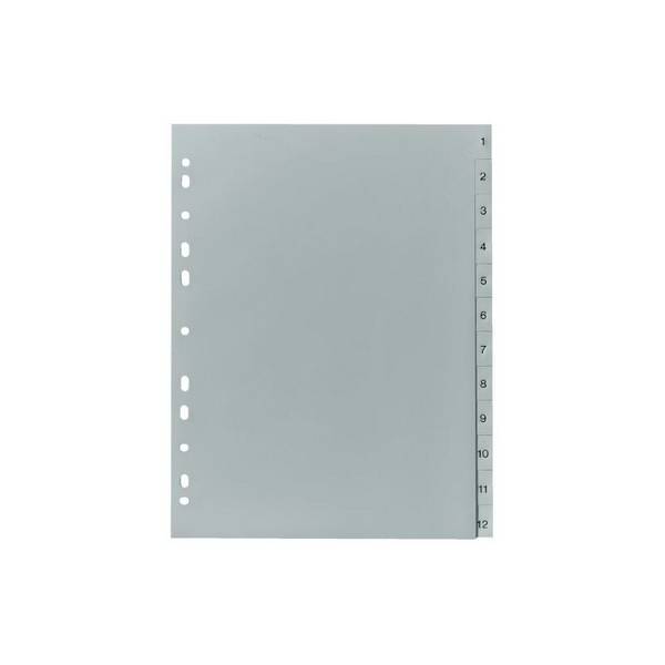 herlitz Kunststoff-Register, Zahlen, A4, 12-teilig, grau