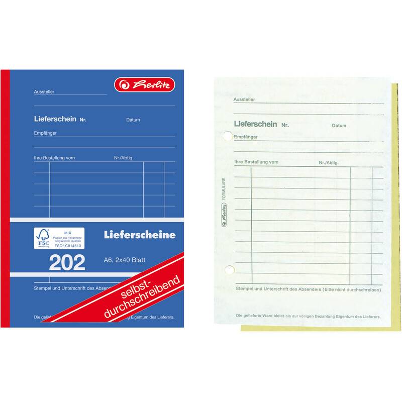 HERLITZ - Formularbuch Lieferschein mit Empfangsschein DIN A6 2x - A6-0
