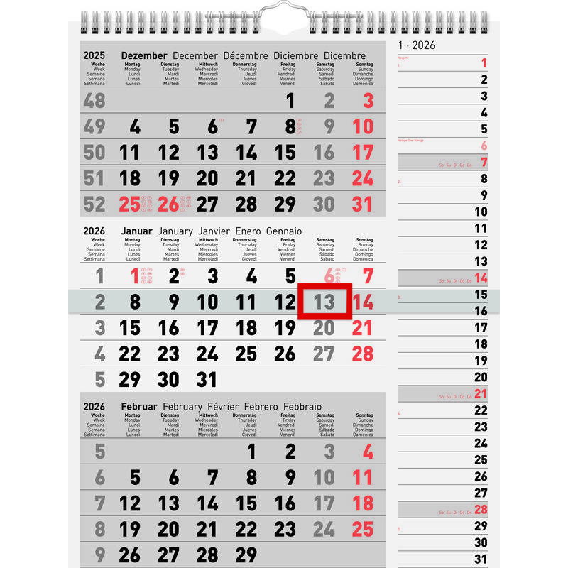 rido idé Wandkalender 3-Monatskalender Kombi Planer 3, 2027-0