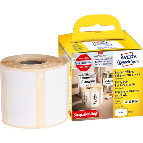 Avery Zweckform Folie - permanenter Klebstoff - weiß - 57 x 32 mm 400 Etikett(en) (1 Rolle(n)