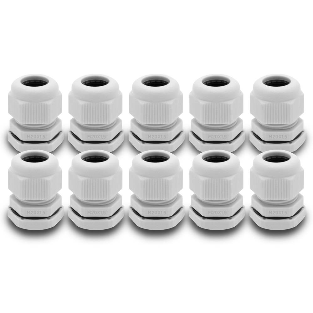 10x ARLI Kabelverschraubungen IP68 Grau M20 x 1,5 mm mit metrischem Anschlussgewinde und Gegenmutter-0