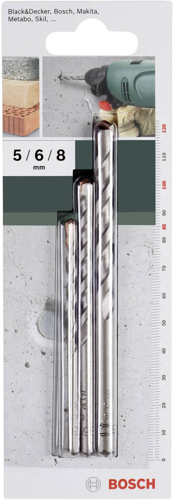 Bosch Accessories 2609255416 Hartmetall Beton-Spiralbohrer-Set 3teilig 5 mm, 6 mm, 8 mm Zylinderschaft 1 Set