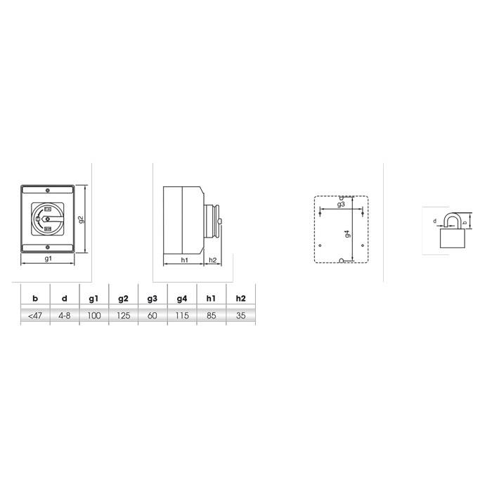 2x Hauptschalter 25A 4-polig mit IP65 Gehäuse Lasttrennschalter Set für Industrie Werkstatt Wandmontage 230–440 V-3