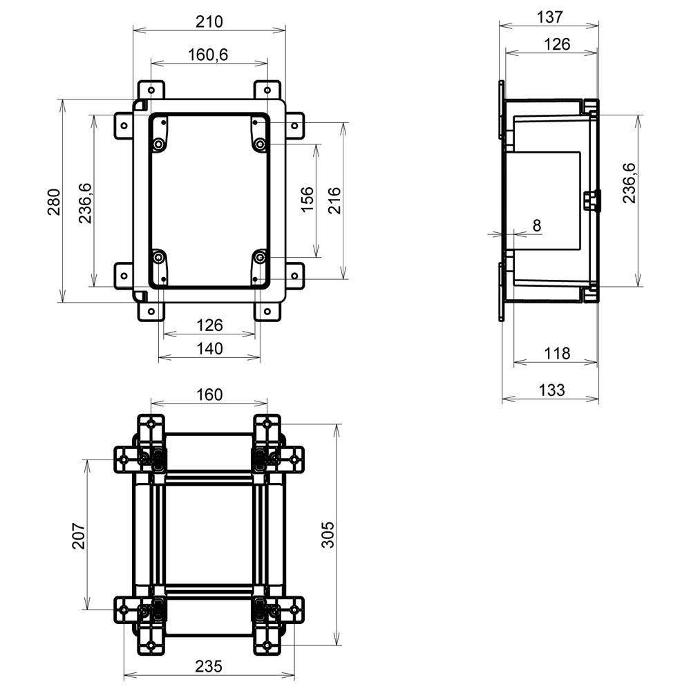 Schaltschrank IP65 Kunststoff Gehäuse mit Sichttür 210x280x130 mm inkl. Montageplatte Verteilerkasten-5