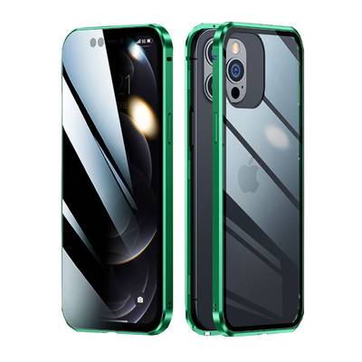 Für Apple iPhone 13 Beidseitiger 360 Grad Magnet / Glas Privacy Mirror Case  Hülle Handy Tasche Bumper Grün kaufen