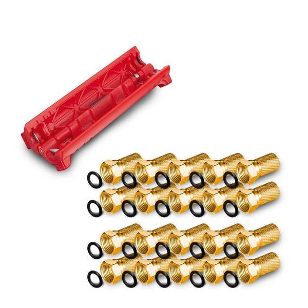 Abisoliermesser + 20 F - Stecker vergoldet breite Mutter + Dichtring Abisolierwerkzeug