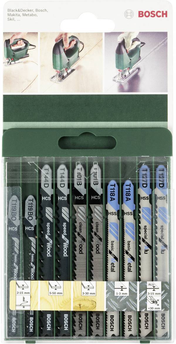 Bosch Accessories 2609256746 10tlg. Stichsägeblatt-Set T-Schaft T 101 B (2x), T 144 D (2x), T 119 BO (2x), T 118 A (2x), T 127 D (2x) 10 St.